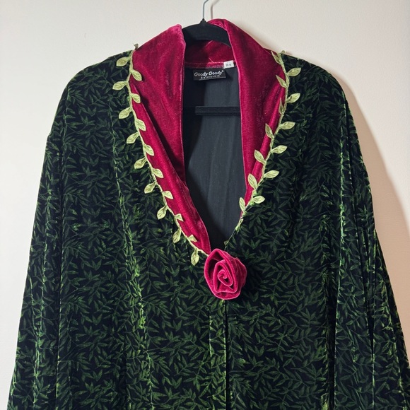 Vintage Goody Goody California Velvet Duster W/XL Green Pink Embroidered Dress - Picture 8 of 14